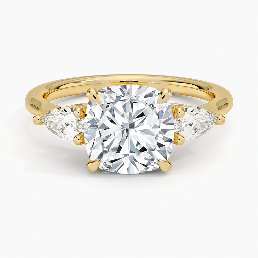 Opera Three Stone Diamond Ring Yellow Gold 18k Cushion Engagement Ring
