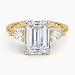 Opera Three Stone Diamond Ring Yellow Gold 18k Emerald Engagement Ring