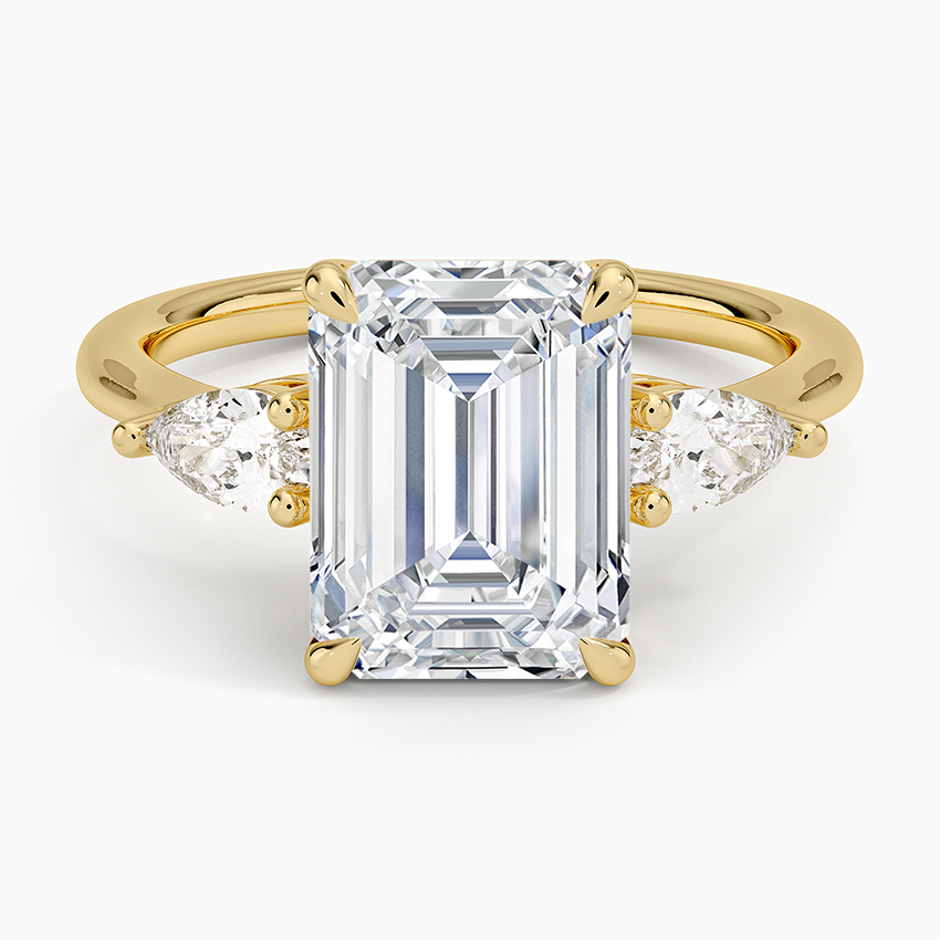 Opera Three Stone Diamond Ring Yellow Gold 18k Emerald Engagement Ring