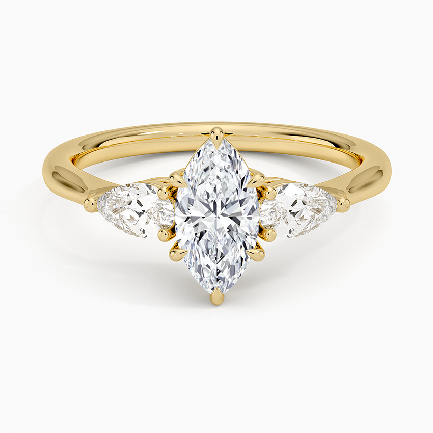 Opera Three Stone Diamond Ring Yellow Gold 18k Marquise Engagement Ring
