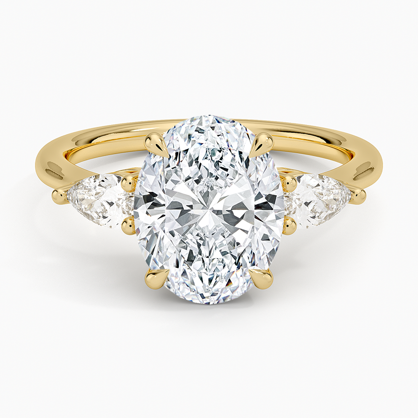 Opera Three Stone Diamond Ring Yellow Gold 18k Oval Engagement Ring
