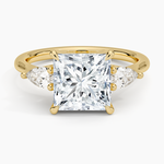 Opera Three Stone Diamond Ring Yellow Gold 18k Princess Engagement Ring