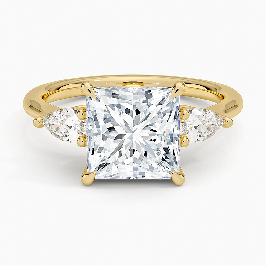 Opera Three Stone Diamond Ring Yellow Gold 18k Princess Engagement Ring