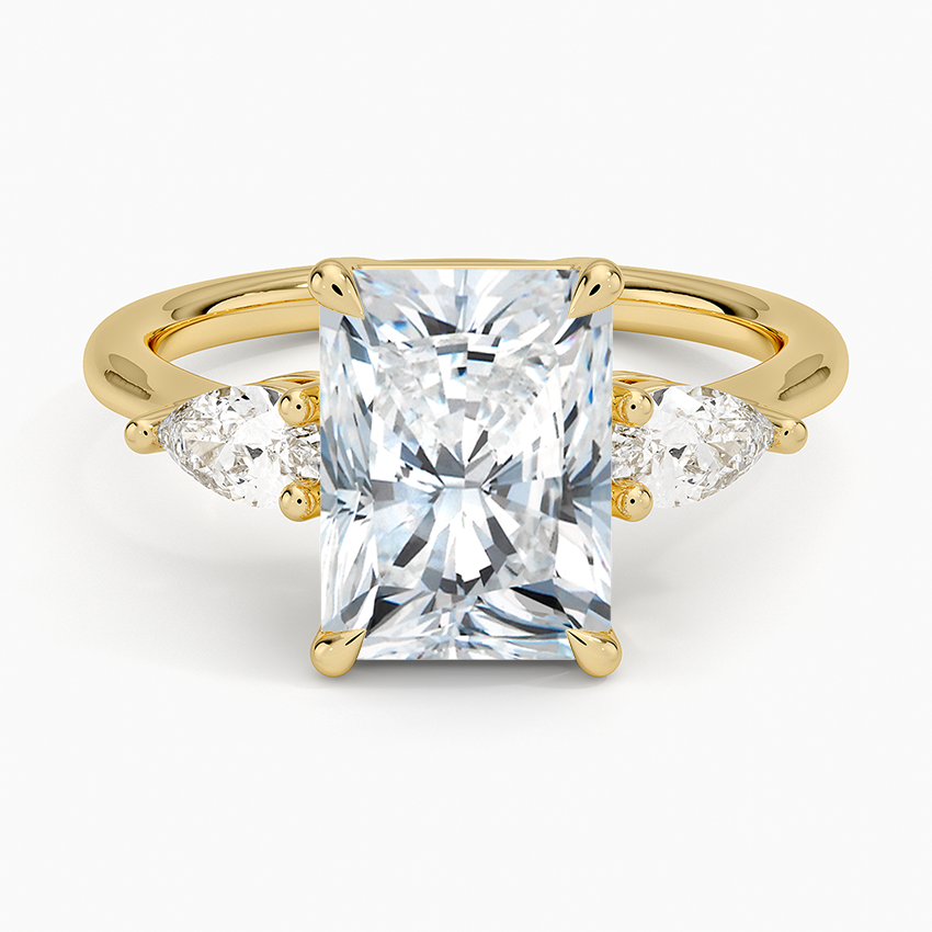 Opera Three Stone Diamond Ring Yellow Gold 18k Radiant Engagement Ring