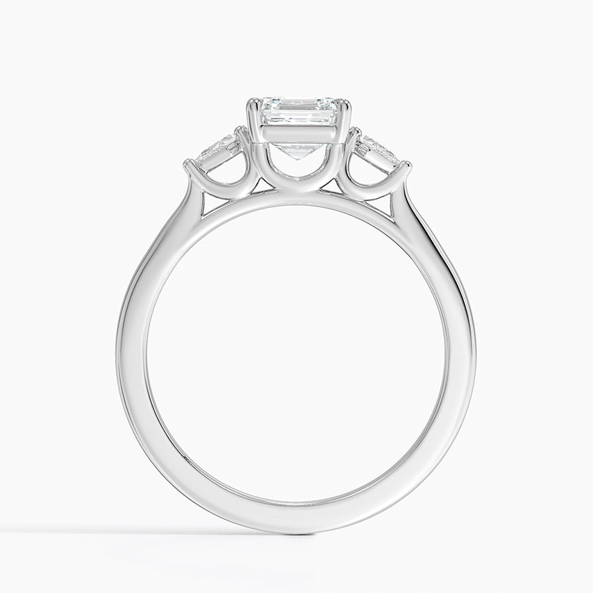 Petite Cometa Perfect Fit Three Stone Diamond Ring Platinum Asscher Engagement Ring