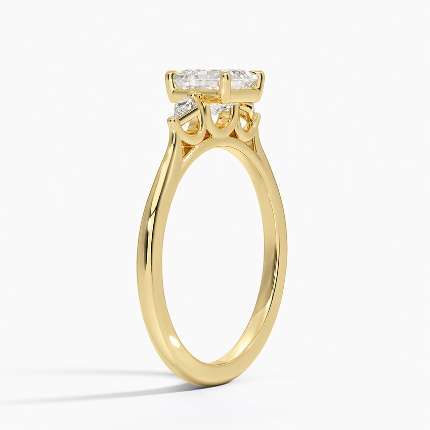 Petite Cometa Perfect Fit Three Stone Diamond Ring Yellow Gold 18k Asscher Engagement Ring