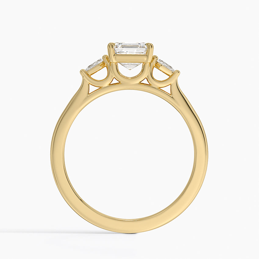 Petite Cometa Perfect Fit Three Stone Diamond Ring Yellow Gold 18k Asscher Engagement Ring