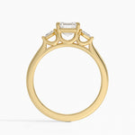 Petite Cometa Perfect Fit Three Stone Diamond Ring Yellow Gold 18k Asscher Engagement Ring