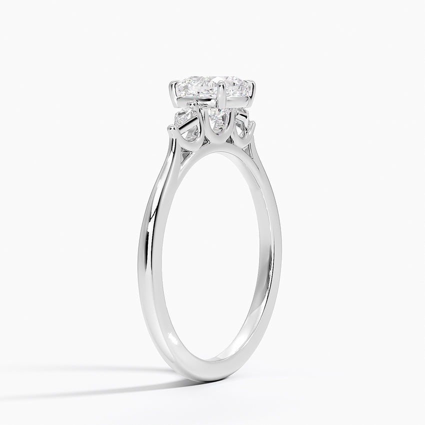Petite Cometa Perfect Fit Three Stone Diamond Ring Platinum Cushion Engagement Ring