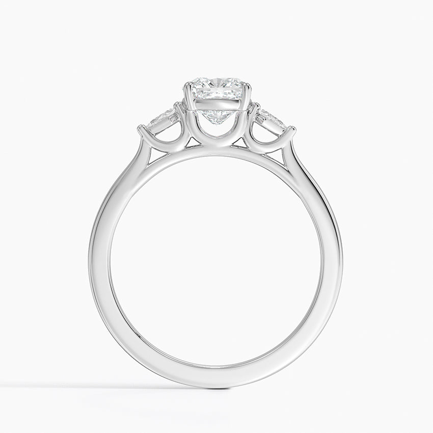 Petite Cometa Perfect Fit Three Stone Diamond Ring Platinum Cushion Engagement Ring