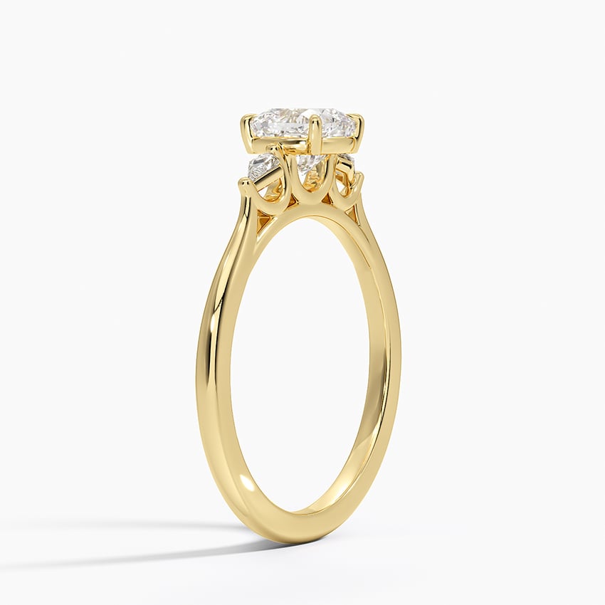 Petite Cometa Perfect Fit Three Stone Diamond Ring Yellow Gold 18k Cushion Engagement Ring