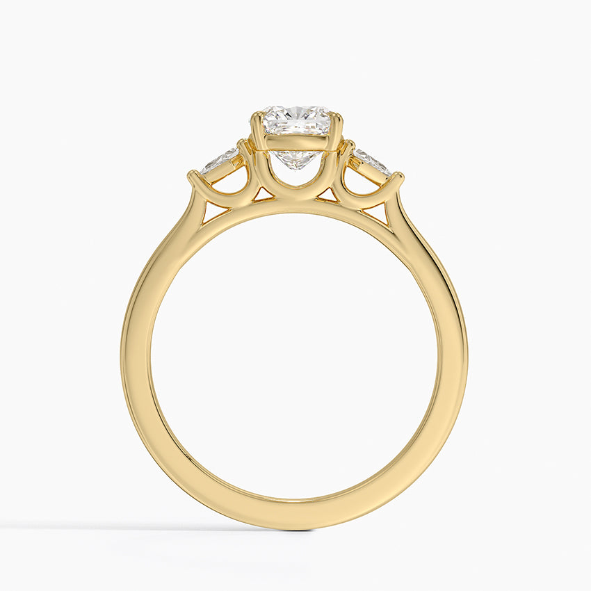 Petite Cometa Perfect Fit Three Stone Diamond Ring Yellow Gold 18k Cushion Engagement Ring