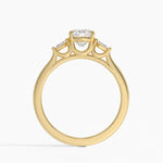 Petite Cometa Perfect Fit Three Stone Diamond Ring Yellow Gold 18k Cushion Engagement Ring
