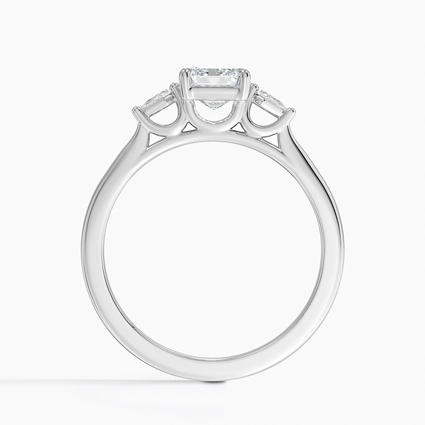 Petite Cometa Perfect Fit Three Stone Diamond Ring Platinum Emerald Engagement Ring