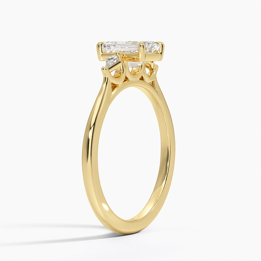 Petite Cometa Perfect Fit Three Stone Diamond Ring Yellow Gold 18k Emerald Engagement Ring