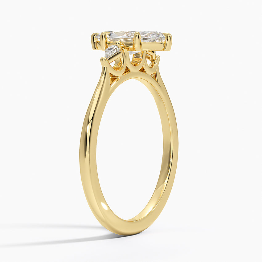 Petite Cometa Perfect Fit Three Stone Diamond Ring Yellow Gold 18k Marquise Engagement Ring