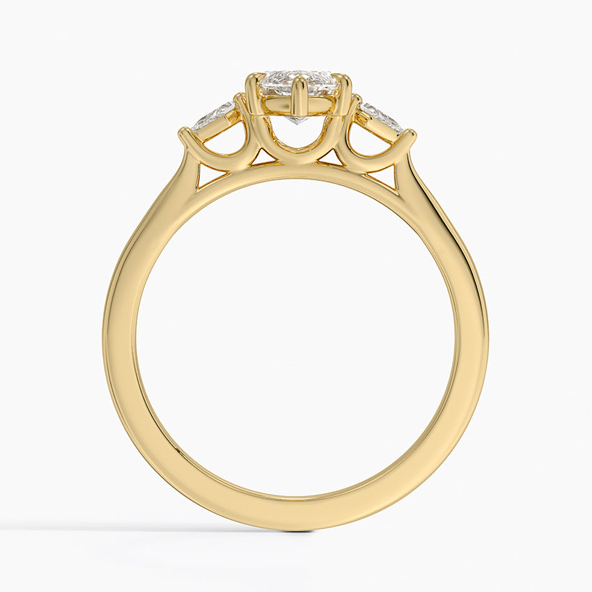 Petite Cometa Perfect Fit Three Stone Diamond Ring Yellow Gold 18k Marquise Engagement Ring