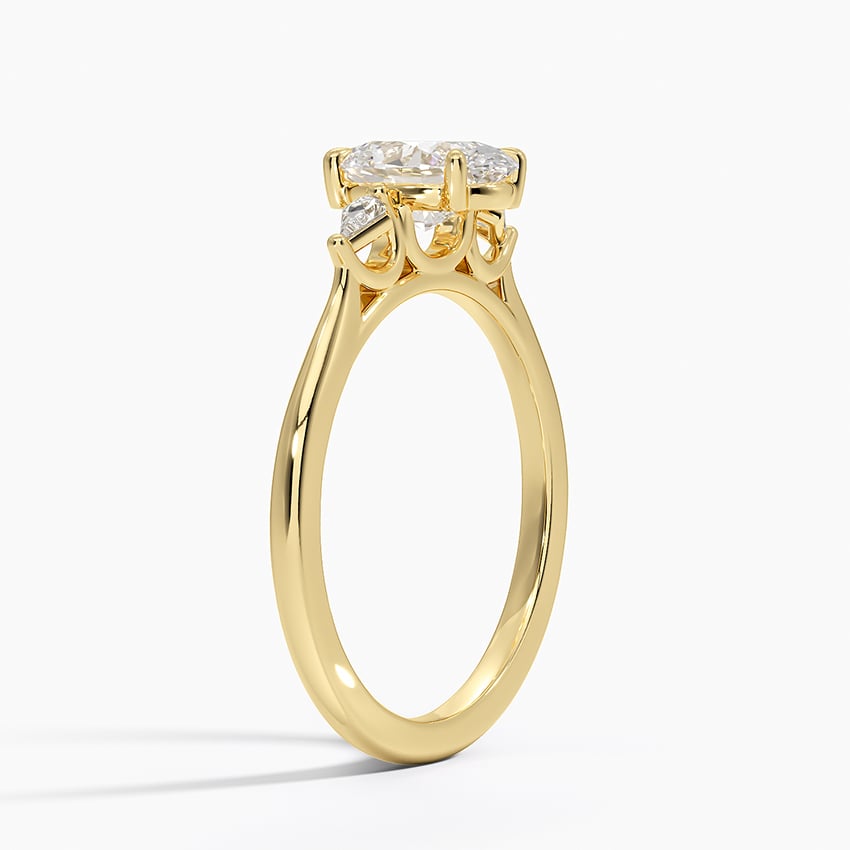 Petite Cometa Perfect Fit Three Stone Diamond Ring Yellow Gold 18k Oval Engagement Ring