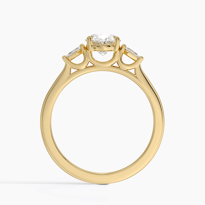 Petite Cometa Perfect Fit Three Stone Diamond Ring Yellow Gold 18k Oval Engagement Ring