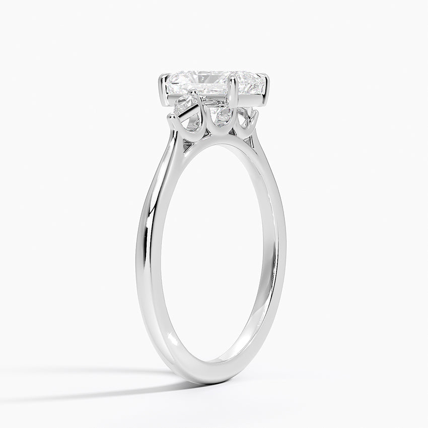 Petite Cometa Perfect Fit Three Stone Diamond Ring Platinum Radiant Engagement Ring