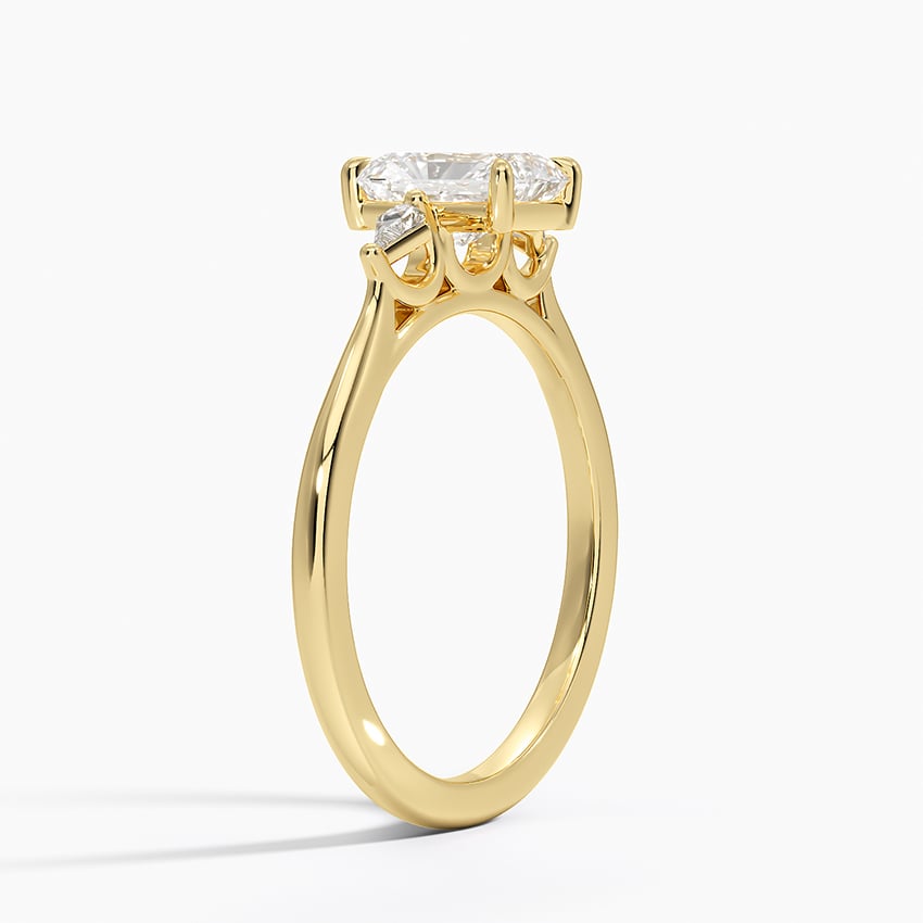 Petite Cometa Perfect Fit Three Stone Diamond Ring Yellow Gold 18k Radiant Engagement Ring