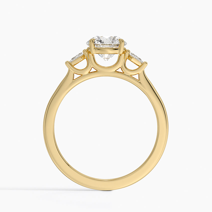 Petite Cometa Perfect Fit Three Stone Diamond Ring Yellow Gold 18k Round Engagement Ring