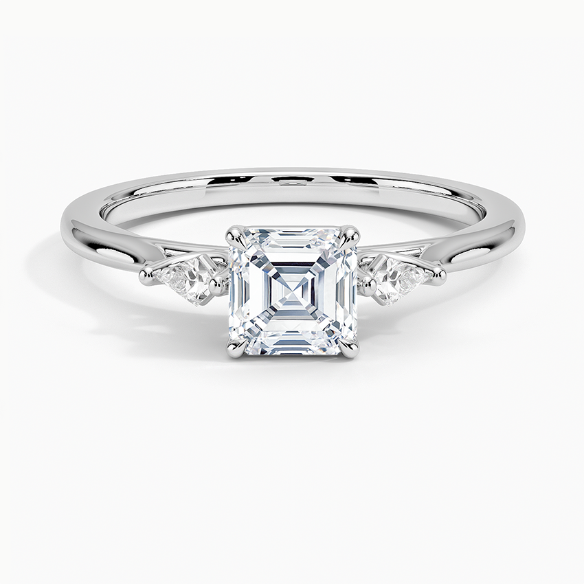Petite Cometa Perfect Fit Three Stone Diamond Ring Platinum Asscher Engagement Ring