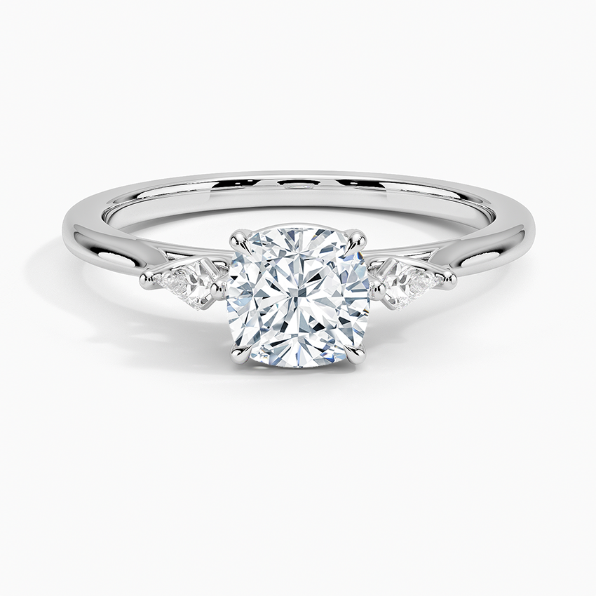Petite Cometa Perfect Fit Three Stone Diamond Ring Platinum Cushion Engagement Ring