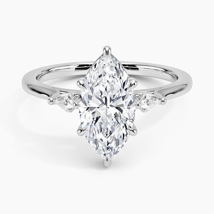 Petite Cometa Perfect Fit Three Stone Diamond Ring Platinum Marquise Engagement Ring
