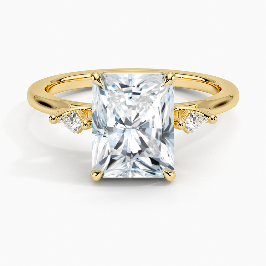 Petite Cometa Perfect Fit Three Stone Diamond Ring Yellow Gold 18k Radiant Engagement Ring