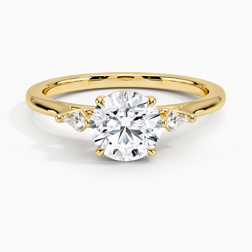 Petite Cometa Perfect Fit Three Stone Diamond Ring Yellow Gold 18k Round Engagement Ring