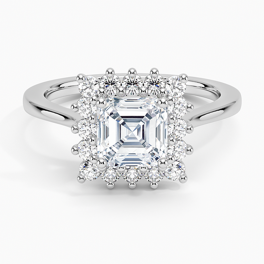 Sunburst Halo Diamond Ring (1/4 ct. tw.) Platinum Asscher Engagement Ring