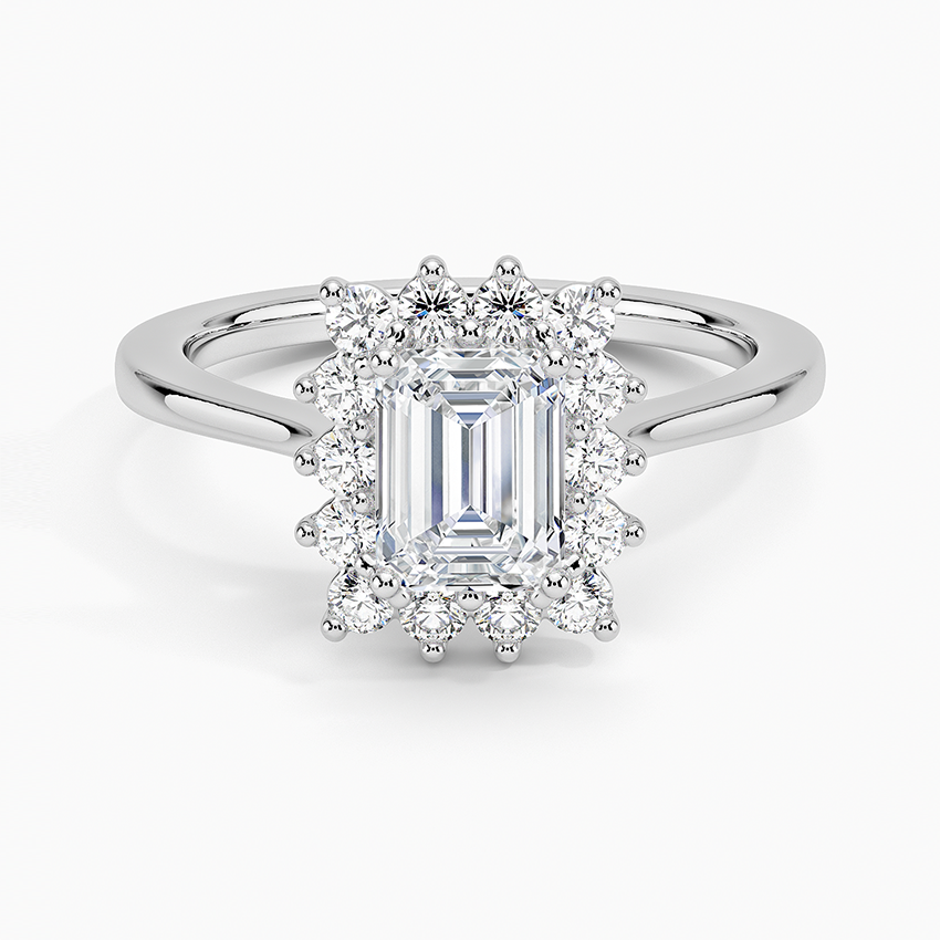 Sunburst Halo Diamond Ring (1/4 ct. tw.) Platinum Emerald Engagement Ring