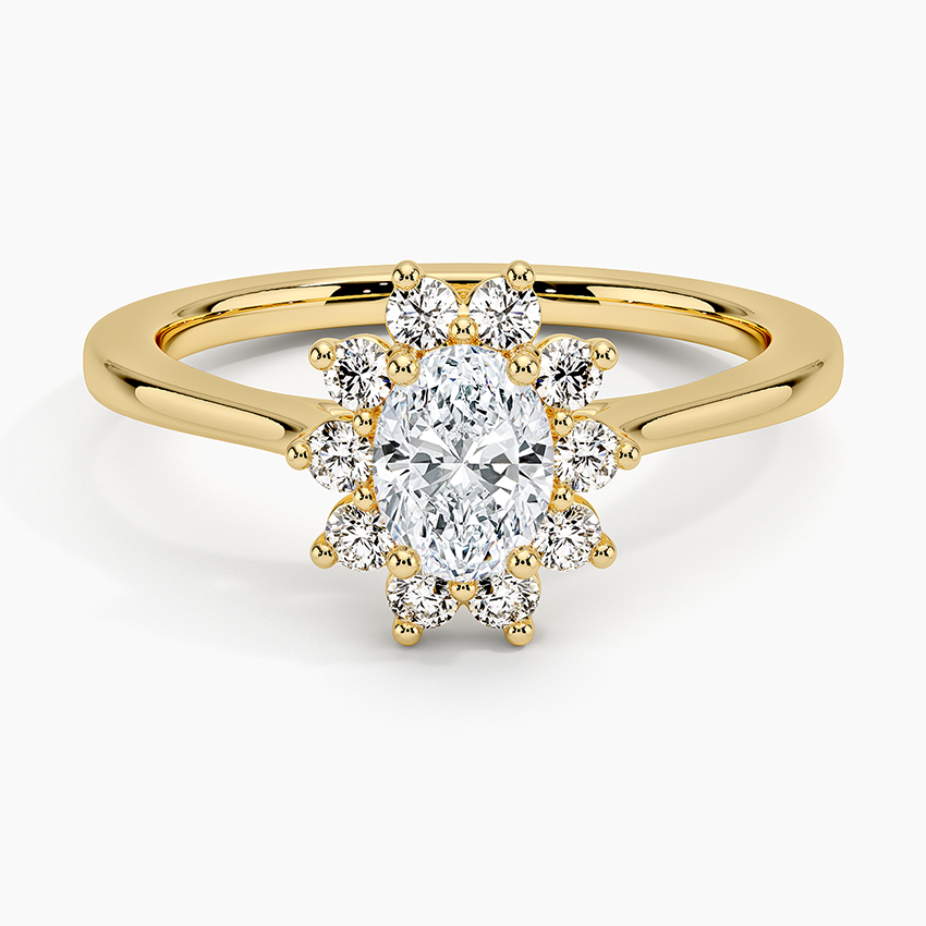 Sunburst Halo Diamond Ring (1/4 ct. tw.) Yellow Gold 18k Oval Engagement Ring
