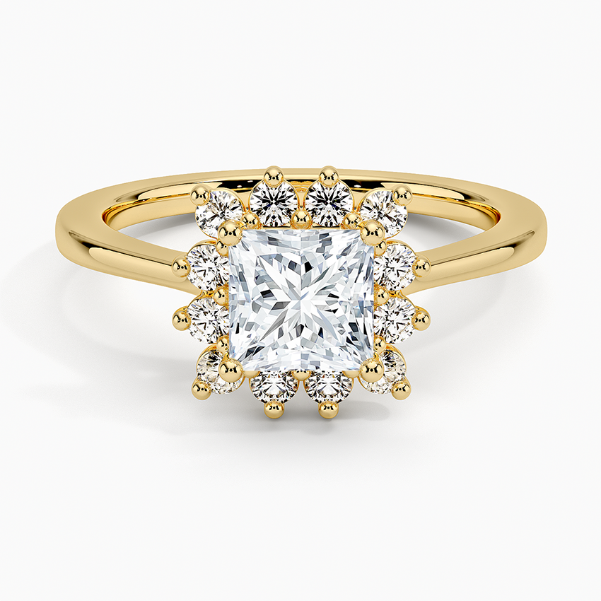 Sunburst Halo Diamond Ring (1/4 ct. tw.) Yellow Gold 18k Princess Engagement Ring