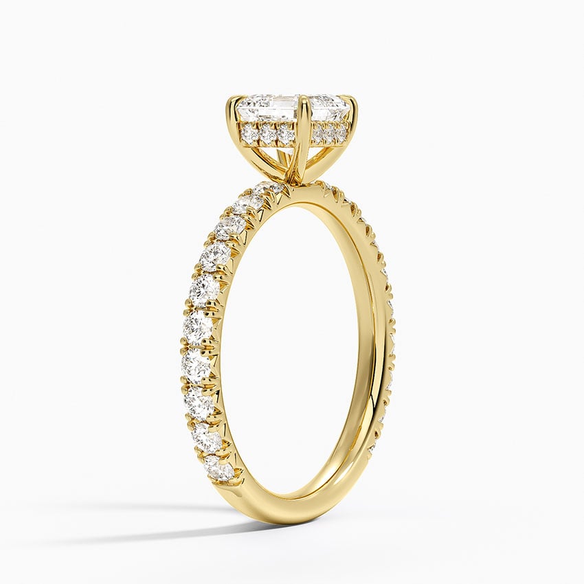 Perfect Fit French Pavé Diamond Ring Yellow Gold 18k Asscher Engagement Ring