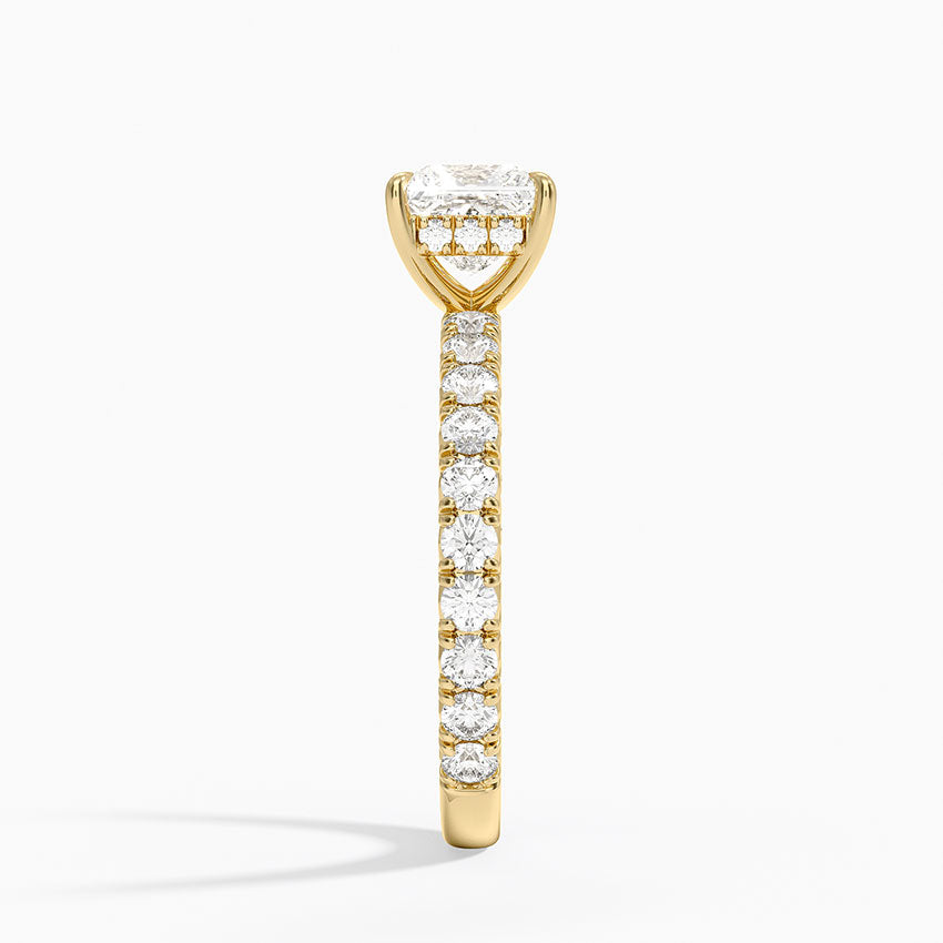 Perfect Fit French Pavé Diamond Ring Yellow Gold 18k Princess Engagement Ring