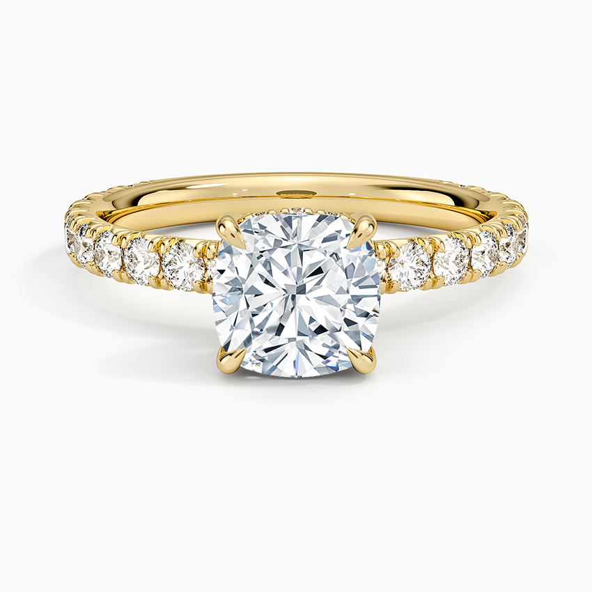 Perfect Fit French Pavé Diamond Ring Yellow Gold 18k Cushion Engagement Ring