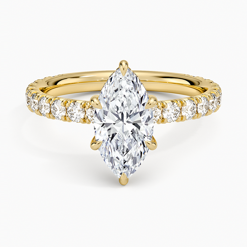 Perfect Fit French Pavé Diamond Ring Yellow Gold 18k Marquise Engagement Ring