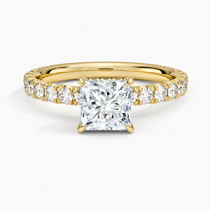 Perfect Fit French Pavé Diamond Ring Yellow Gold 18k Princess Engagement Ring