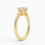 Adorned Tapered Baguette Three Stone Diamond Ring Yellow Gold 18k Round Engagement Ring