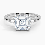 Adorned Tapered Baguette Three Stone Diamond Ring Platinum Asscher Engagement Ring