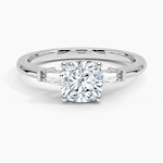 Adorned Tapered Baguette Three Stone Diamond Ring Platinum Cushion Engagement Ring