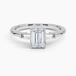Adorned Tapered Baguette Three Stone Diamond Ring Platinum Emerald Engagement Ring