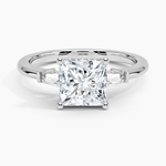 Adorned Tapered Baguette Three Stone Diamond Ring Platinum Princess Engagement Ring