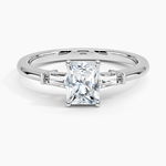 Adorned Tapered Baguette Three Stone Diamond Ring Platinum Radiant Engagement Ring