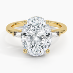 Adorned Tapered Baguette Three Stone Diamond Ring Yellow Gold 18k Oval Engagement Ring