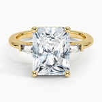 Adorned Tapered Baguette Three Stone Diamond Ring Yellow Gold 18k Radiant Engagement Ring