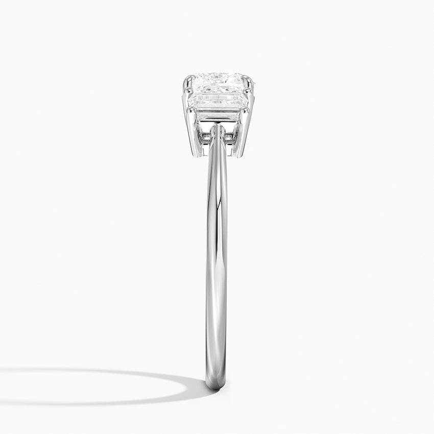 Embrace Three Stone Trapezoid Diamond Ring Platinum Cushion Engagement Ring