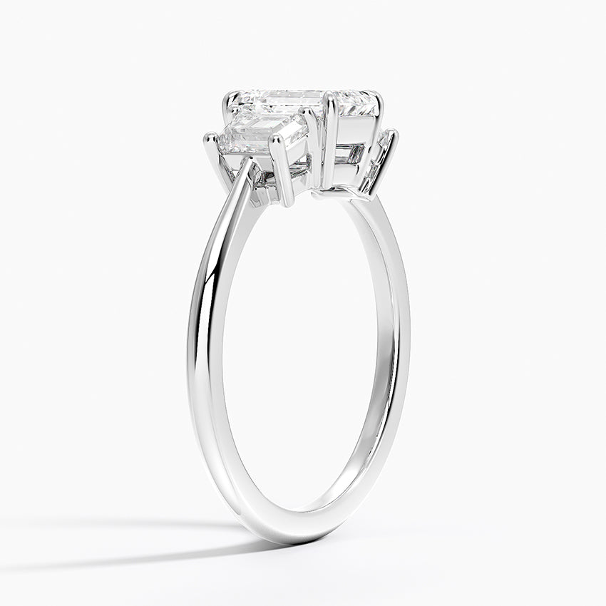 Embrace Three Stone Trapezoid Diamond Ring Platinum Emerald Engagement Ring
